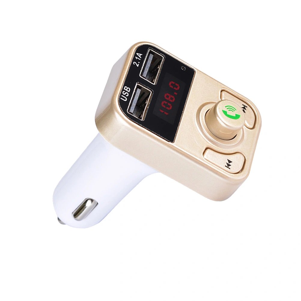 Wireless Car KitHandsfree Call FM Radio Transmitter Car Audio Adapter MP3 Music Player Dual USB Fast Car Charger Supports USB U Disk TF AUX Music (Golden)