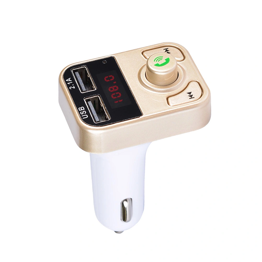 Wireless Car KitHandsfree Call FM Radio Transmitter Car Audio Adapter MP3 Music Player Dual USB Fast Car Charger Supports USB U Disk TF AUX Music (Golden)