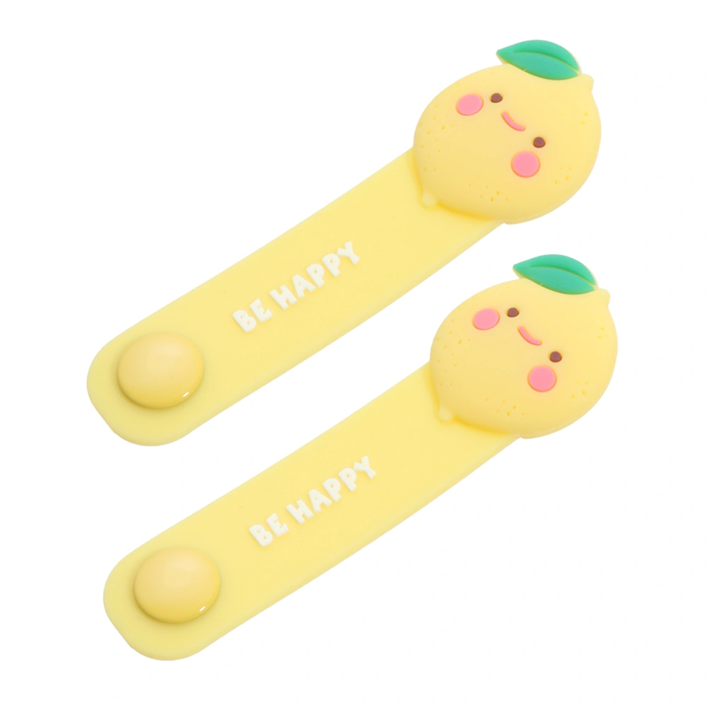 2PCS Silicone Headphone Cord Charging Cable Storage Winder Tie Cartoon Data Line Winder Organizer with Press Button (Lemon)