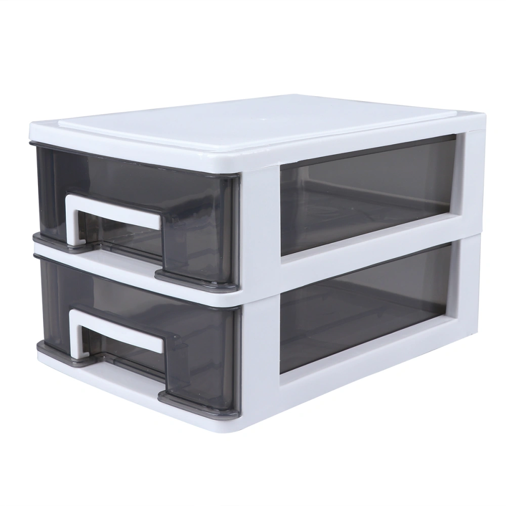 Two-layer Storage Cabinet Plastic Drawer Type Storage Box Portable Multifunctional Dustproof Storage Case Desktop Organizer Sundries Holder (Transparent Black and White)