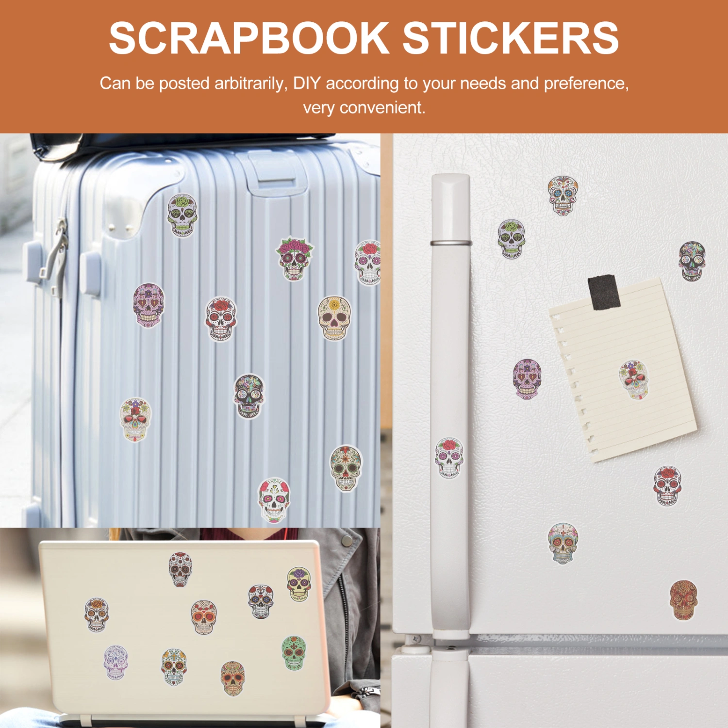 50 Pcs PVC Skull Stickers Self-adhesive Horror Skull Stickers for Scrapbook