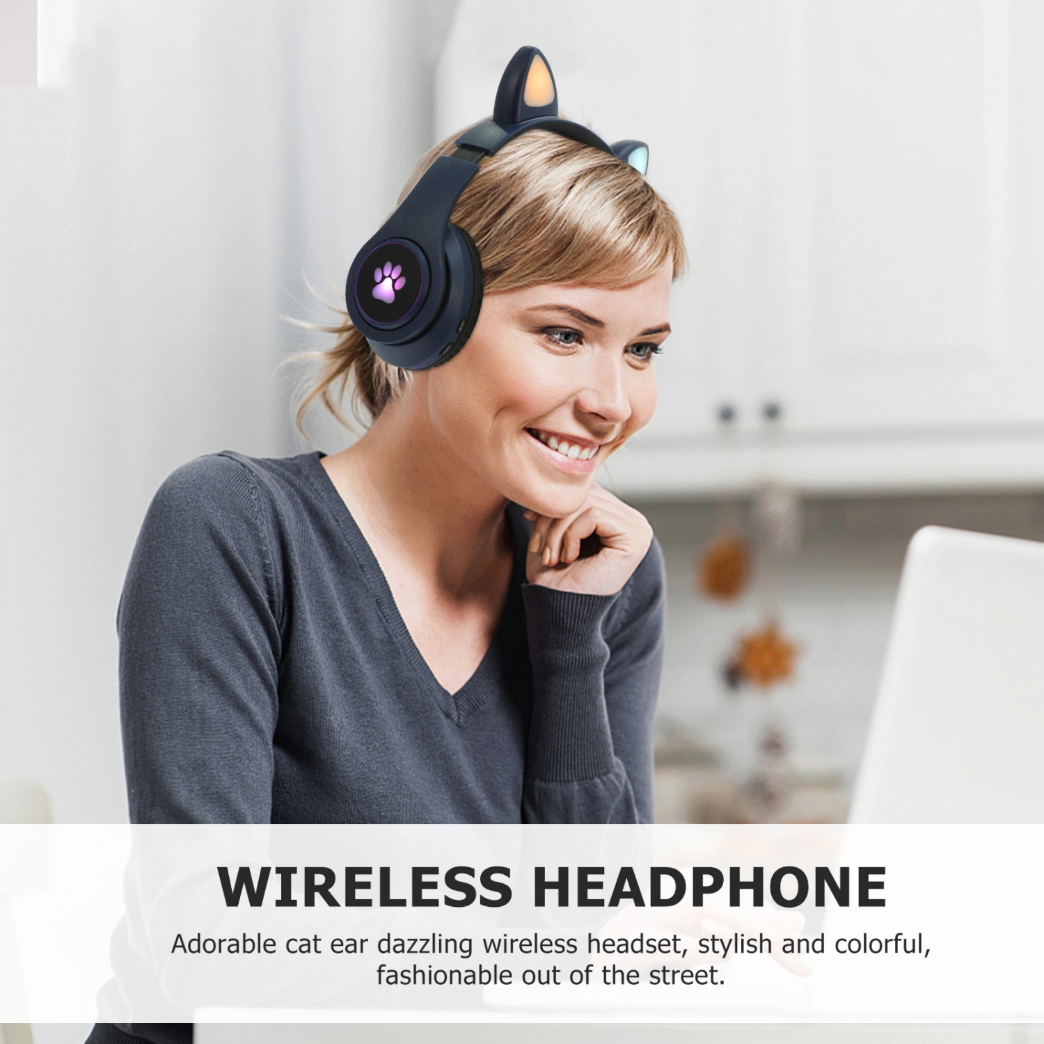 Cat Ear Headphone Lighting Adorable Wireless Gaming Headset Stereo Headset