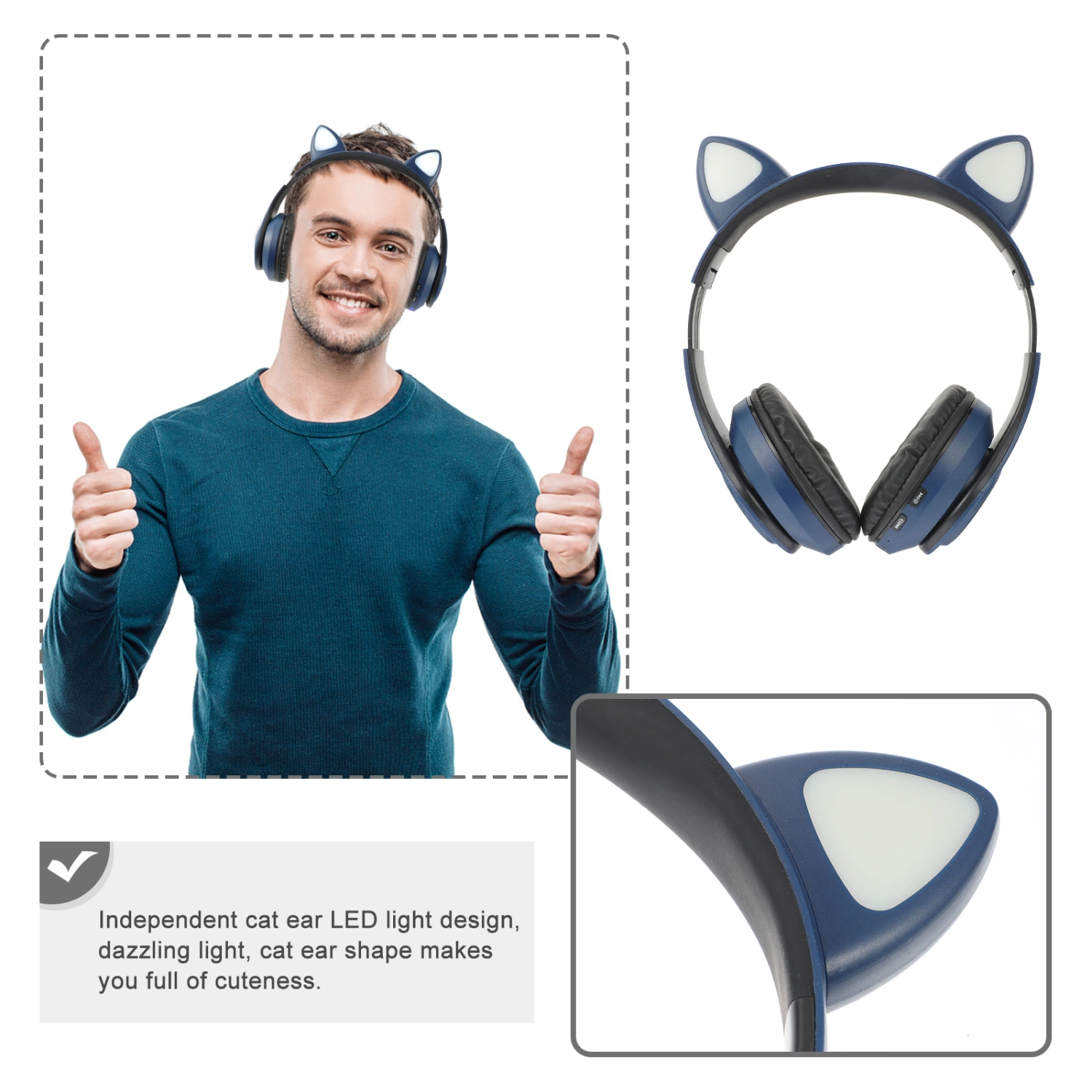 Cat Ear Headphone Lighting Adorable Wireless Gaming Headset Stereo Headset