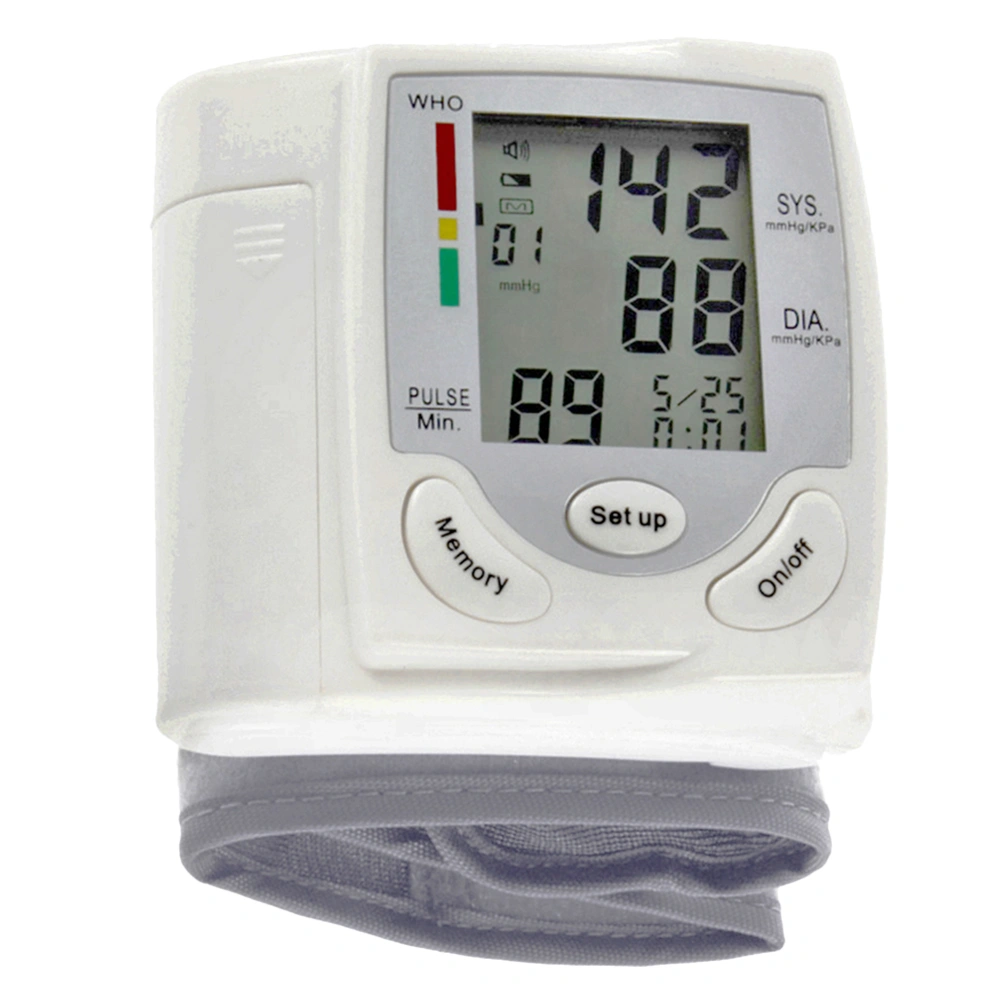 LCD Display Blood Pressure Meter Wrist Type Electronic Sphygmomanometer Household Pulse Meter Without Battery (White)