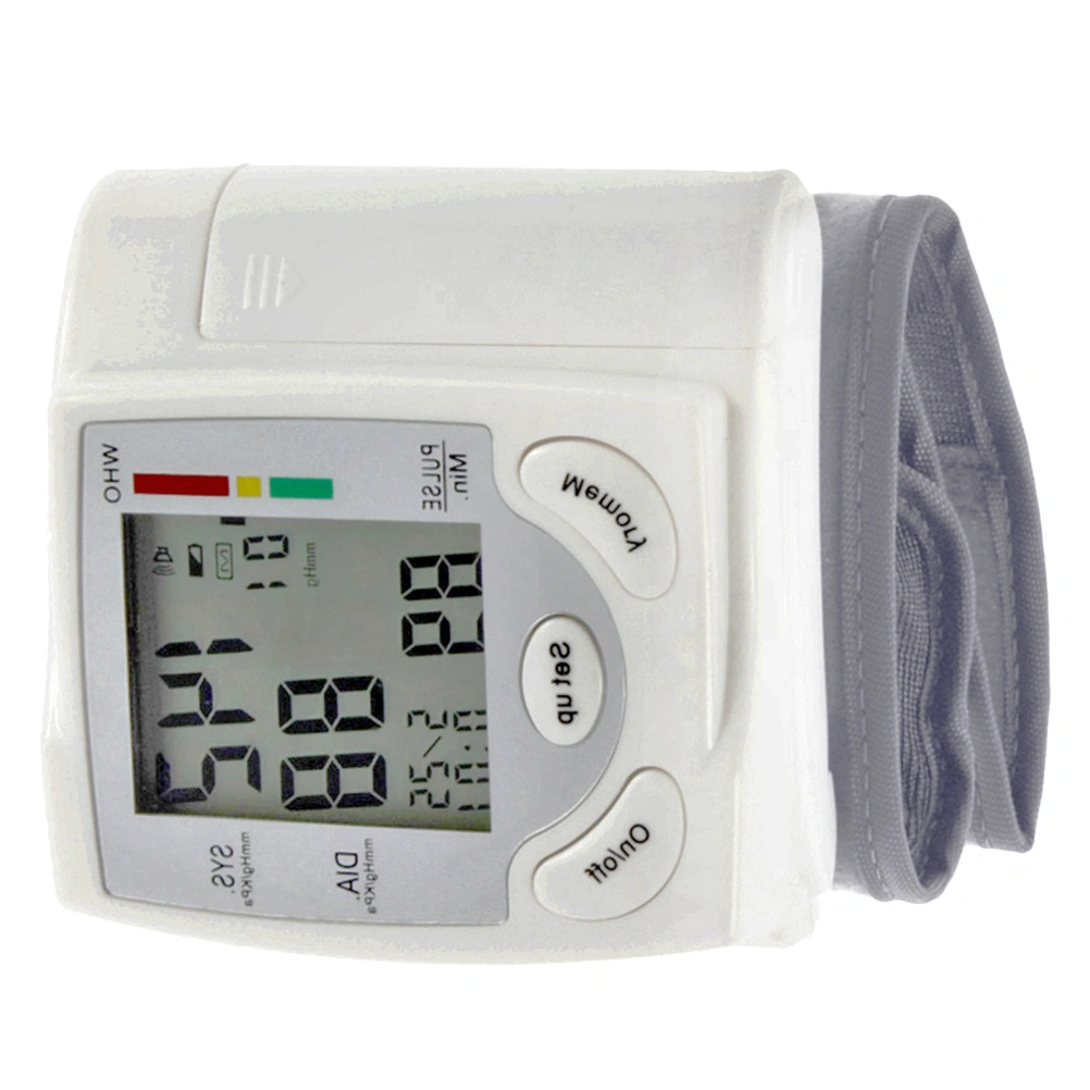 LCD Display Blood Pressure Meter Wrist Type Electronic Sphygmomanometer Household Pulse Meter Without Battery (White)