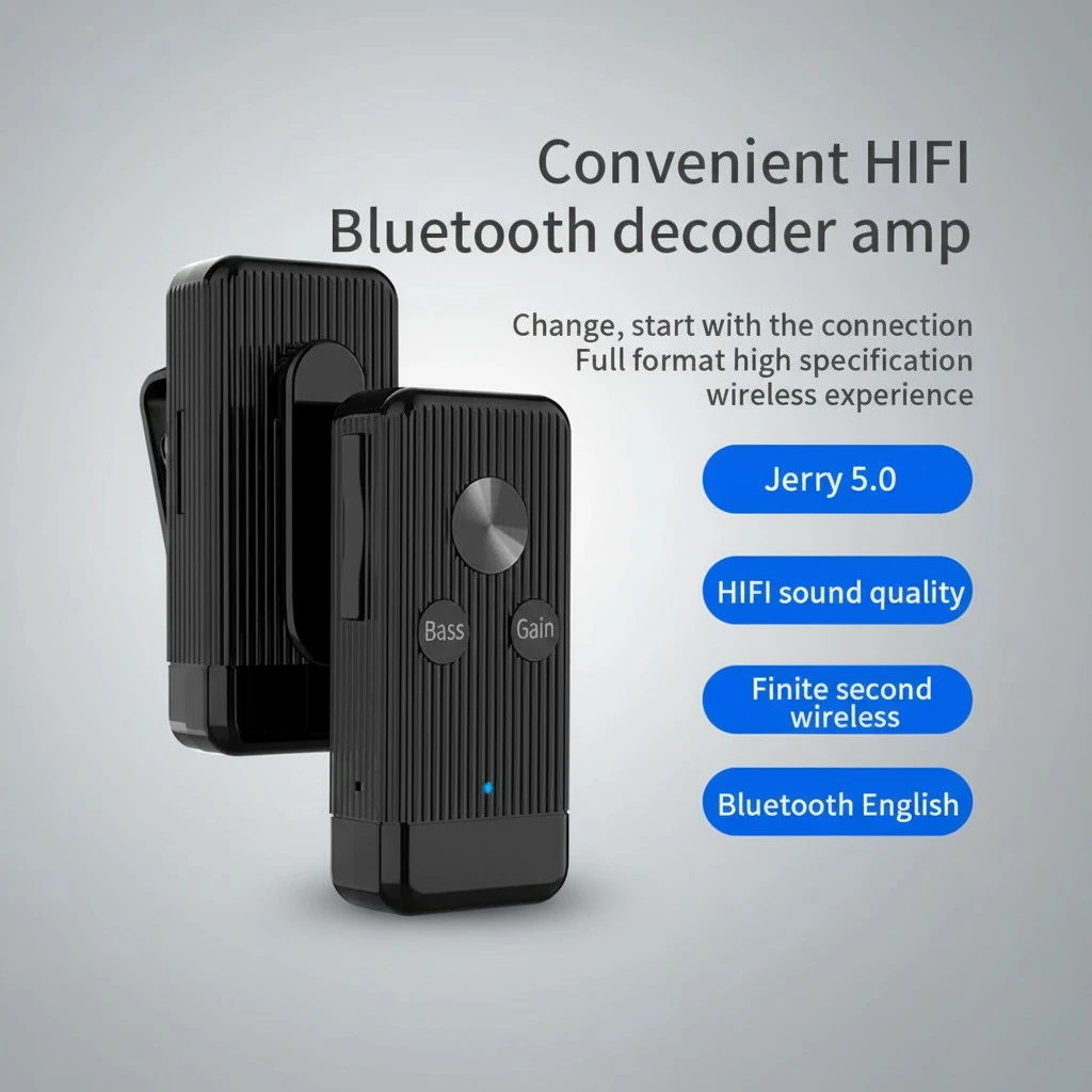 3.5mm Wireless Audio Receiver Noise Reduction NFC Transmitter Adapter with Clip Microphone for PC Smartphone Headphone (Black)