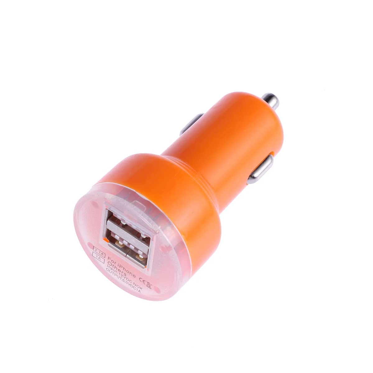 2.1A USB Universal Car Charger Mini Bullet LED Double USB 2-Port Car Charger Adaptor for Mobile Phone (Orange)
