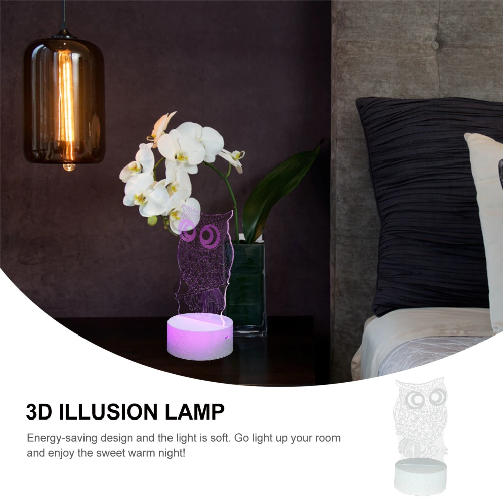 1 Set of Owl Night Light 3D Stereoscopic USB Lamp Color Light 3D Bed Room Night Light Lamp