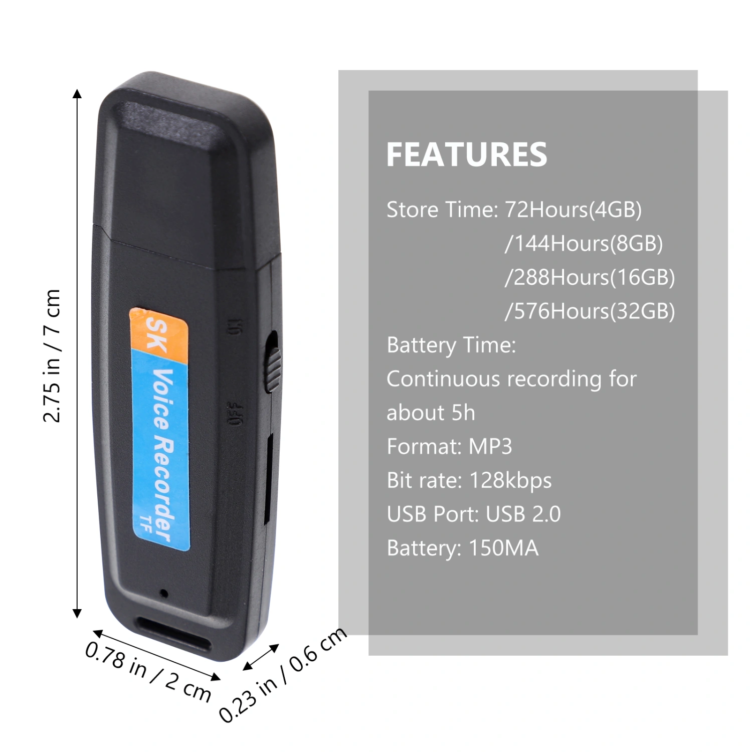 USB Audio Recorder Mini Digital Voice Dictaphone USB Disk for Lectures Meetings Interviews Telephone Conversation Recording (Black)