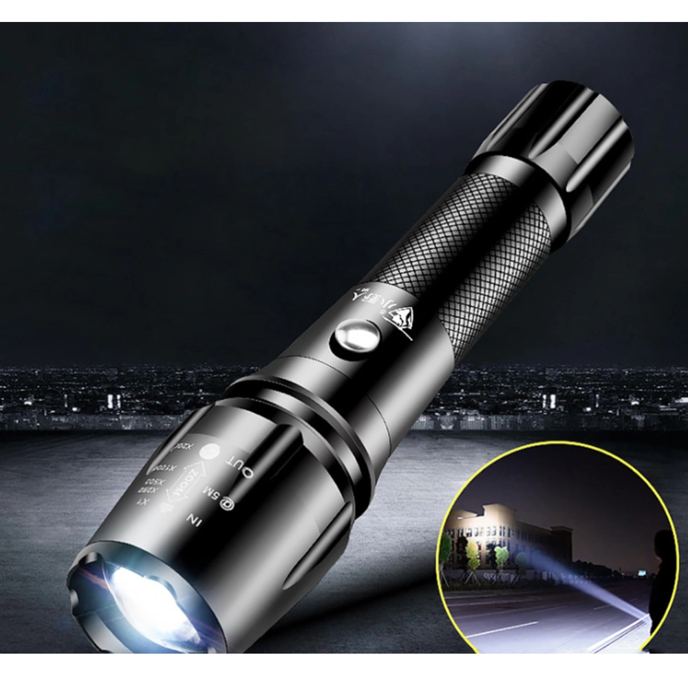 LED Aluminum Alloy Strong Light Long-range Outdoor Flashlight for Outdoor Self-defense (US Plug Black)