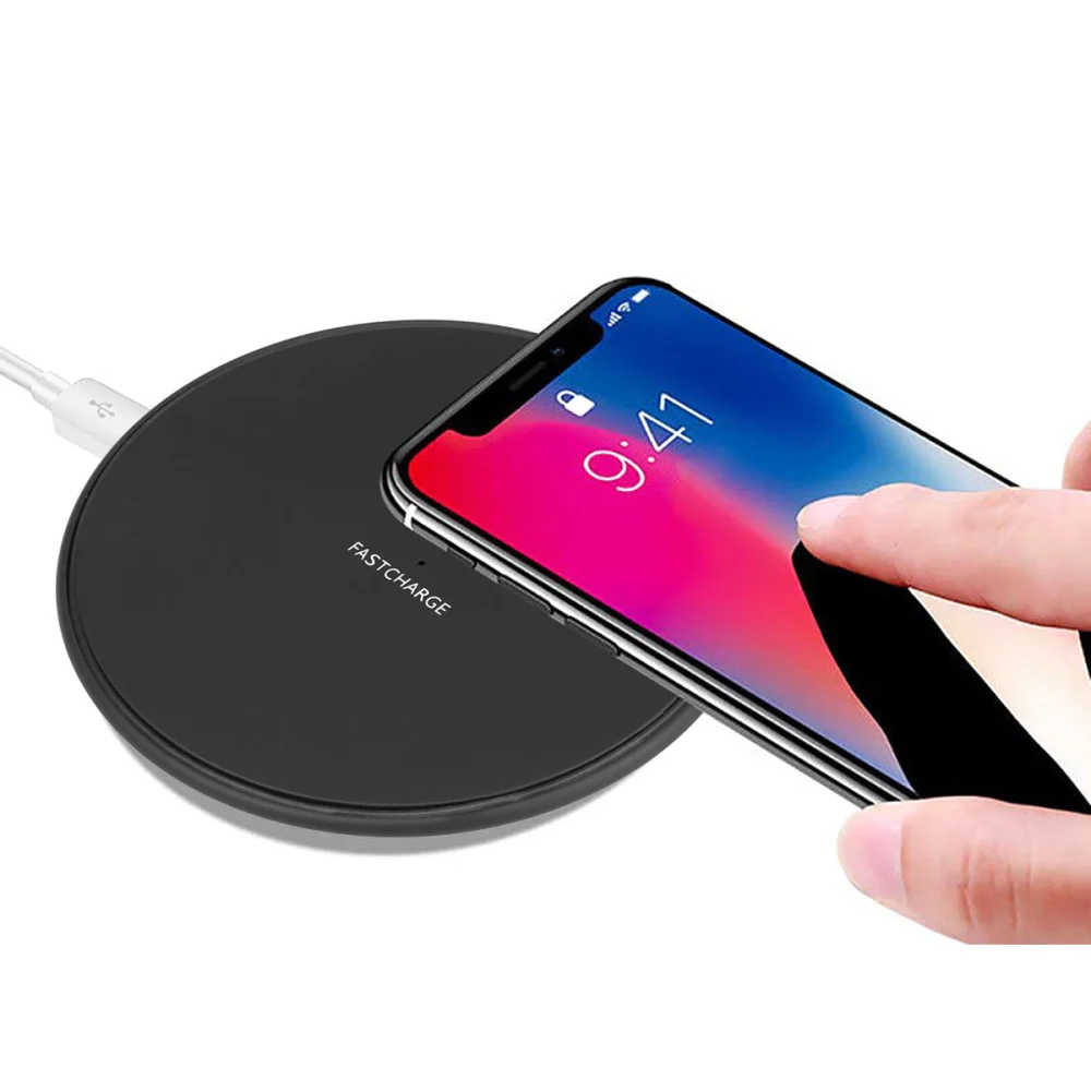 Wireless Charger 10W Wireless Fast Charging Pad for iPhone X 8 S9 S8 S7 and Qi-enabled Smart Phones (Black with Random USB Color)