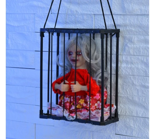 Halloween Hanging Ghost in Cage Halloween Hanigng Ornament with Light Halloween Decoration Without Battery