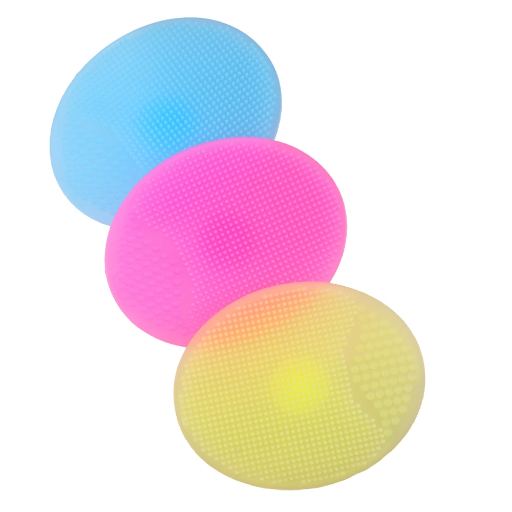 3pcs Silicone Face Cleanser Massager Facial Cleansing Brush Pad Handheld Mat Scrubber for Women (Yellow + Pink + Blue)