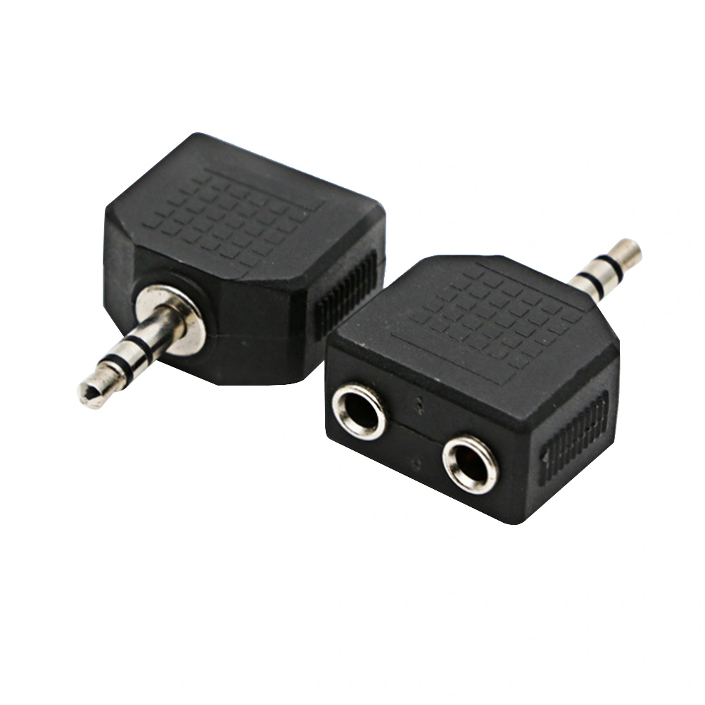 2pcs 3.5MM 1 to 2 Male to Female Double Mono Headphone Microphone Y Splitter Converter Stereo Audio Jack Plug Adapter Black