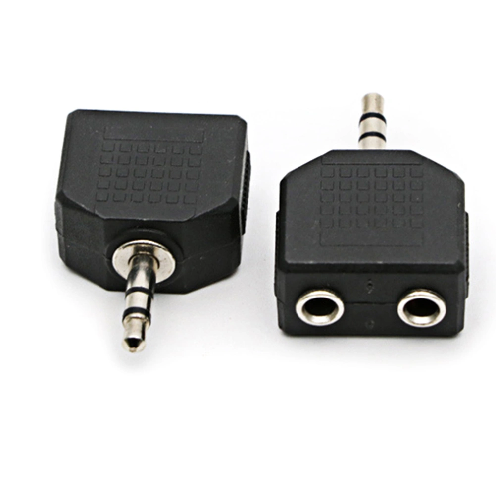 2pcs 3.5MM 1 to 2 Male to Female Double Mono Headphone Microphone Y Splitter Converter Stereo Audio Jack Plug Adapter Black