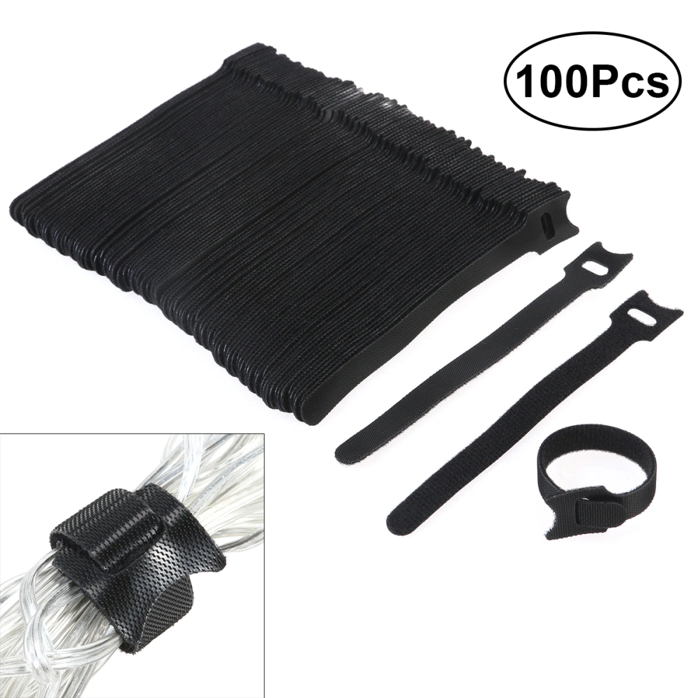 100pcs Cable Ties 6 Inch Fastening Cable Ties with Reusable Hook and Loop Strap Cable Ties for Organizer Fastening (Black)