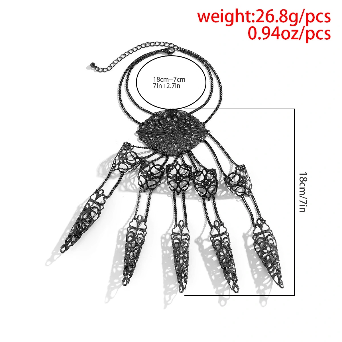 1 Pair Chain Bracelets with Finger Nails Goth Hand Jewelry Costume Accessories