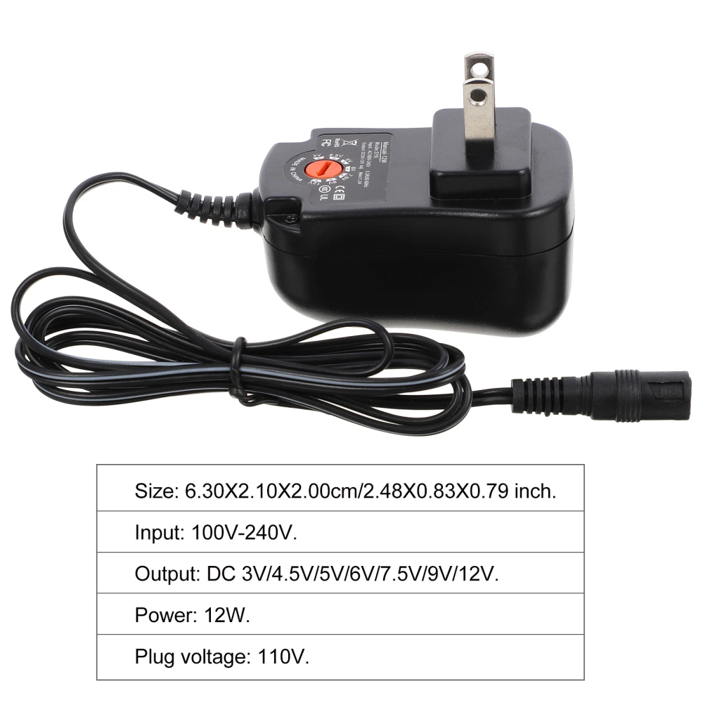 1 Set Power Supply Universal 12W Charger Adjustable Voltage Power Adapter for Tablet (US Plug)