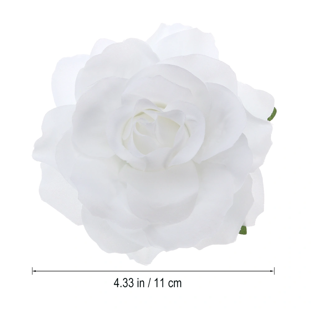 2 in 1 Artificial Big Rose Flower Hairpin Hair Clips Flower Brooch for Women Party (White)