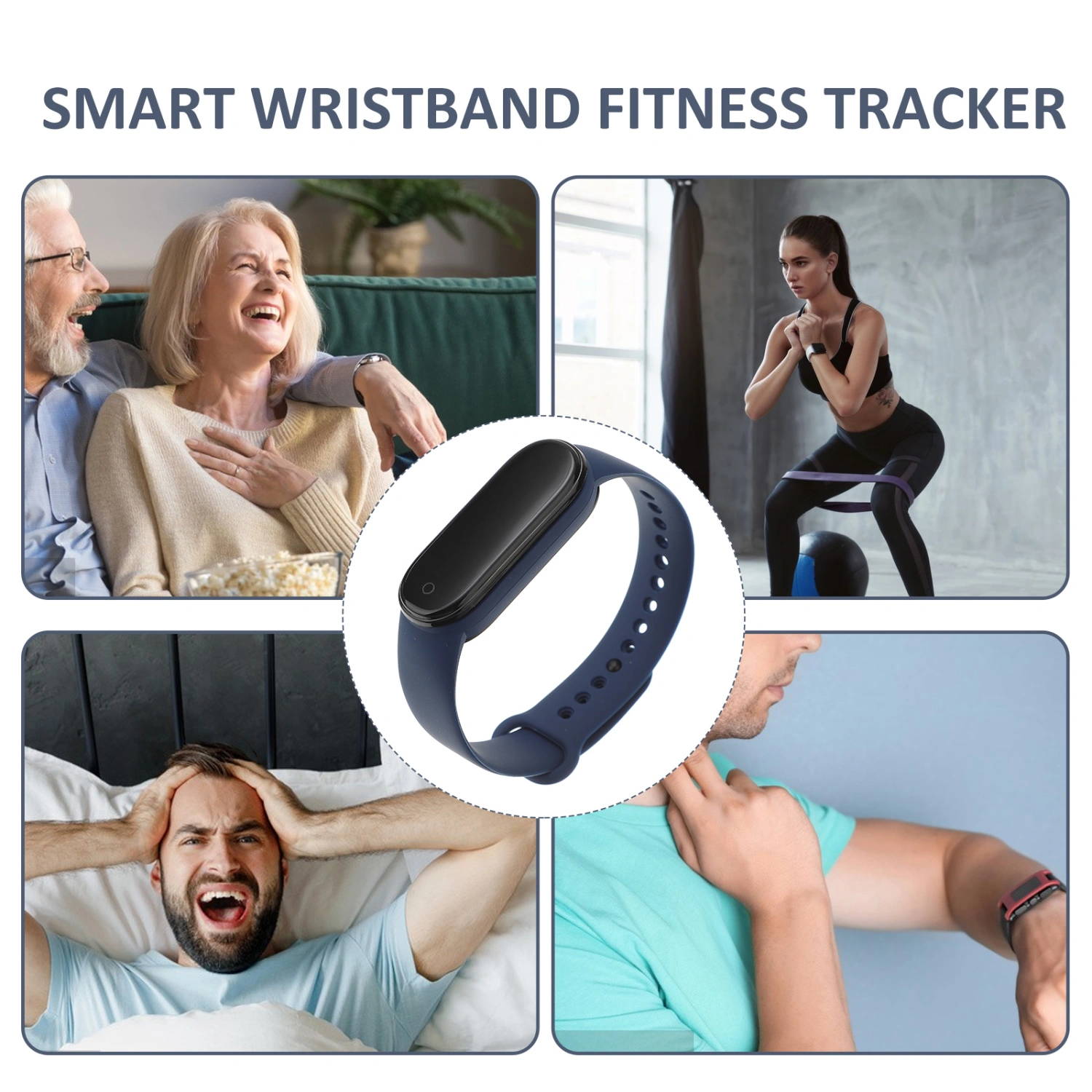 M5 SmartbandWristband Smart Watch Blood Pressure Heart Rate Monitor Bracelet for Android IOS (Dark Blue)