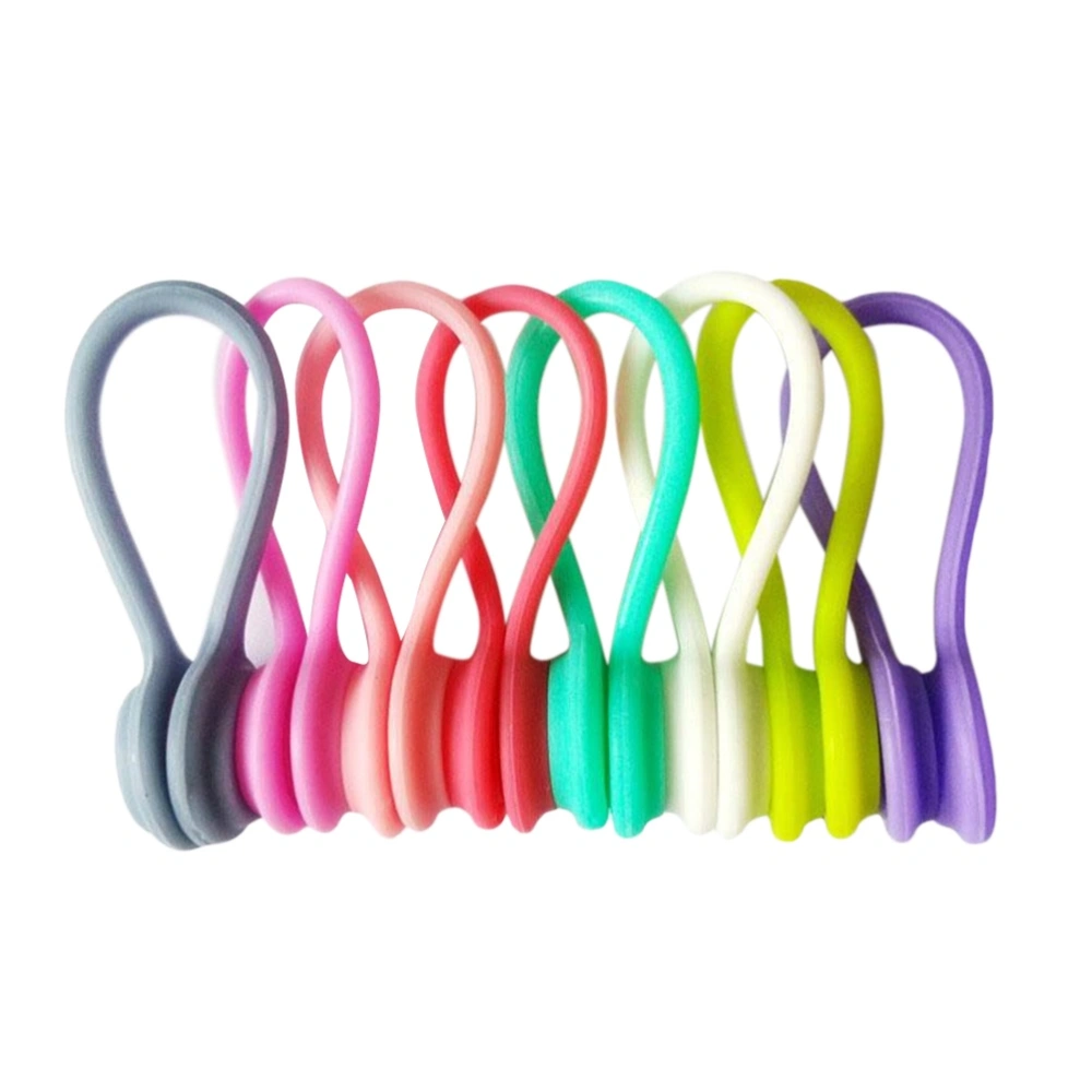 9PCS Multi-purpose Magnetic Earphone Winders Silicone Cord Organizer Wire Holder Cable Bookmark Keychain Management (Random Color)