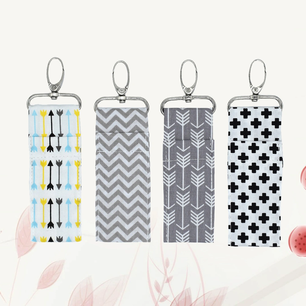 4PC Women Lipstick Holder Keychain Lip Balm Chapstick Pouch Strap Arrow Wave Pattern Key Ring Bags (Big Arrow, Colorful Arrow, Cross and Ripple Pattern)