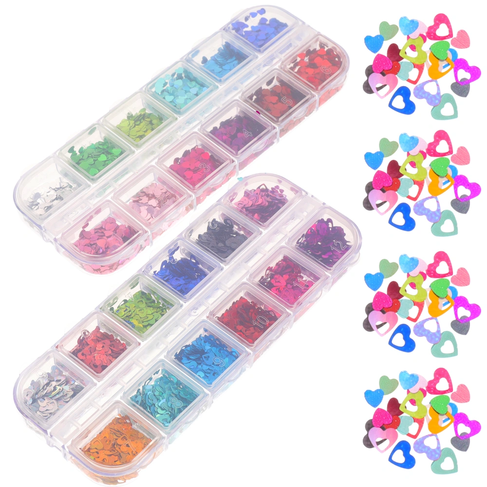 2 Boxes of Heart Nail Art DIY Glitters Sequins Makeup Sequins Nail Sequins Manicure Supplies