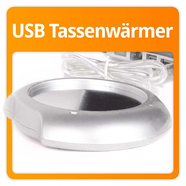 USB Cup Mug Warmer Heater Pad with 4 Port USB Hub (Silver)