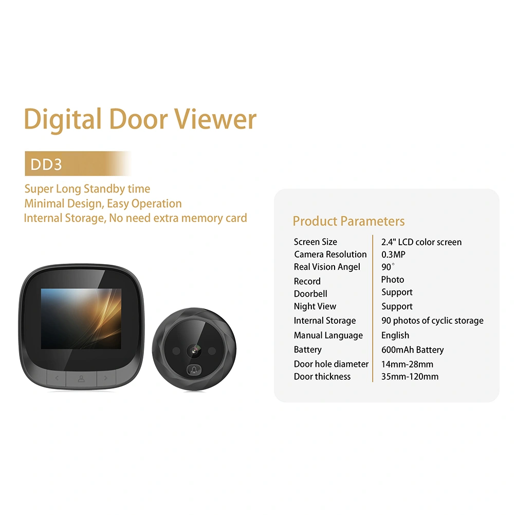 2.4 Inch Door Monitor Camera Digital Door Peephole Door Viewer Night Vision Peehole Viewer for Home Hotel Room (Black)