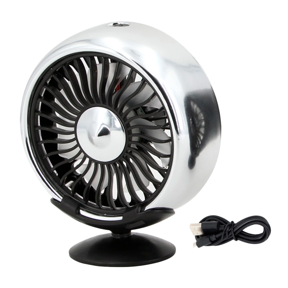 1Pc USB Car Air Cooling Fan Vehicle Dashboard Fans Adjustable Strong Wind Cooler Fan Car Interior Accessories(Silver)