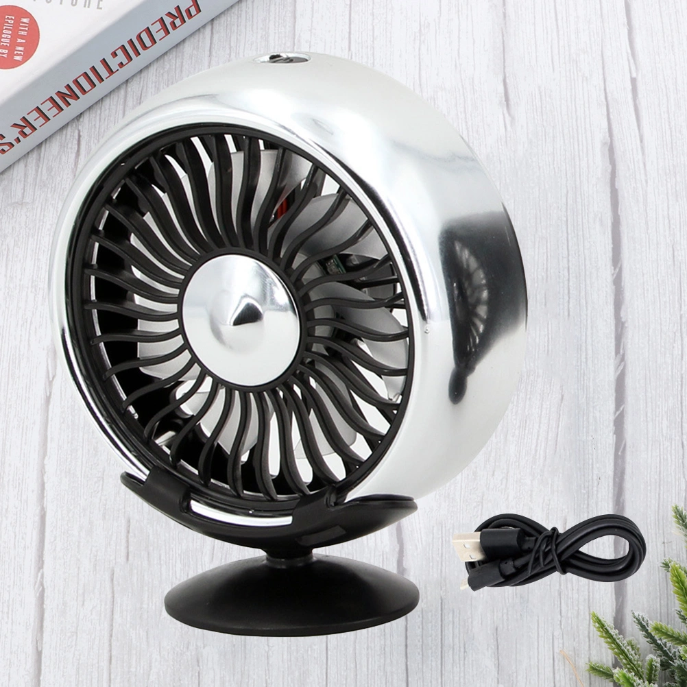1Pc USB Car Air Cooling Fan Vehicle Dashboard Fans Adjustable Strong Wind Cooler Fan Car Interior Accessories(Silver)