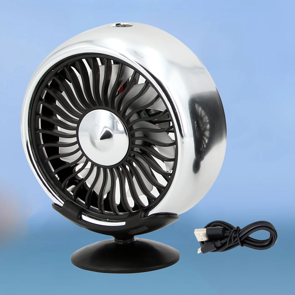 1Pc USB Car Air Cooling Fan Vehicle Dashboard Fans Adjustable Strong Wind Cooler Fan Car Interior Accessories(Silver)