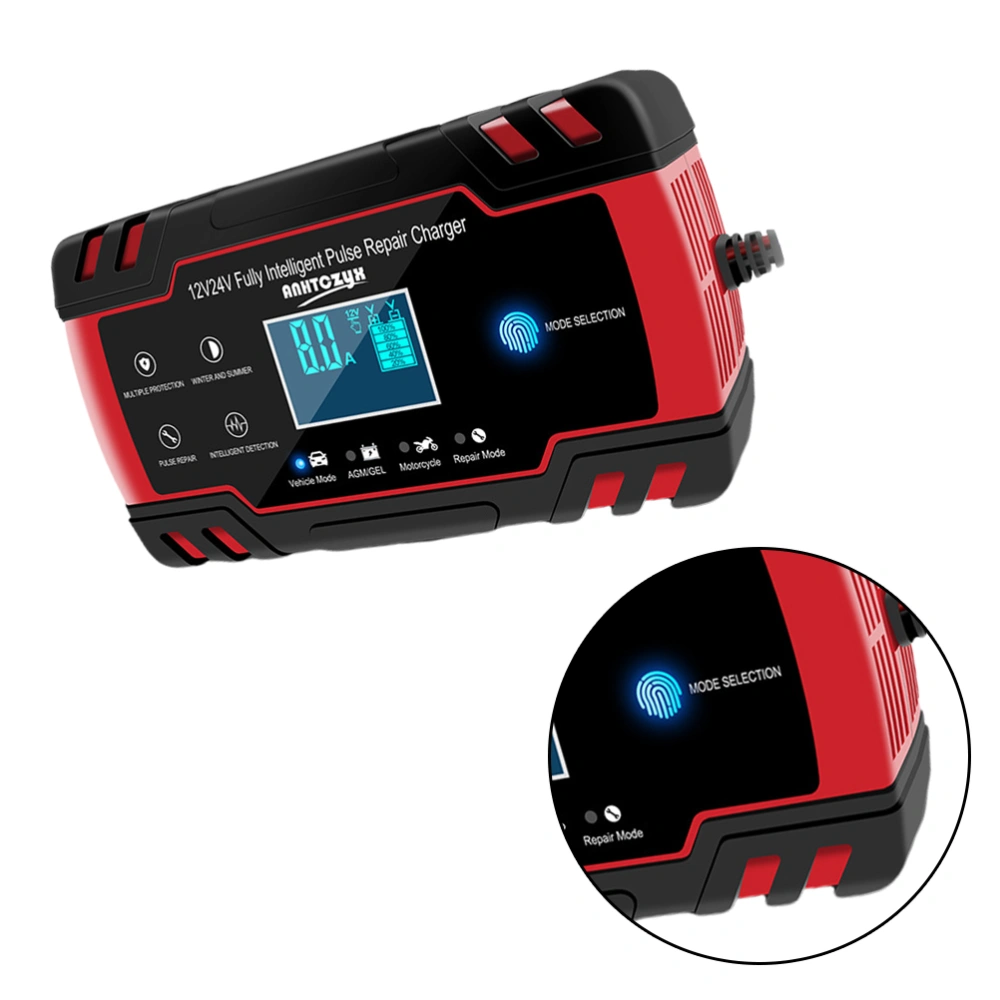 Full Automatic Car Battery Charger 12V 24V Smart Fast Power Charging Suitable for Car Motorcycle with JP Plug (Red)