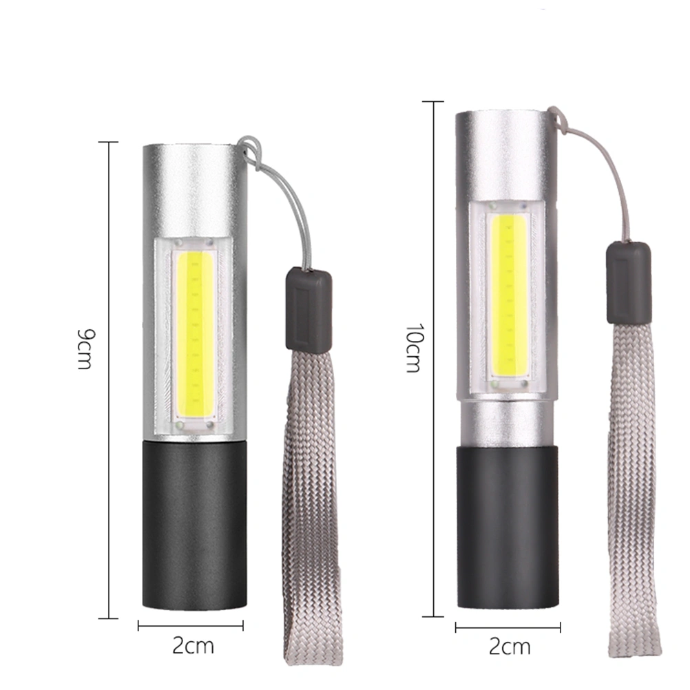 1PC Mini Small Flashlight Portable Hard Light LED Torch Zoom COB Working Lamp Rechargeable Outdoor Flashlight for Outdoor Night (Silver)