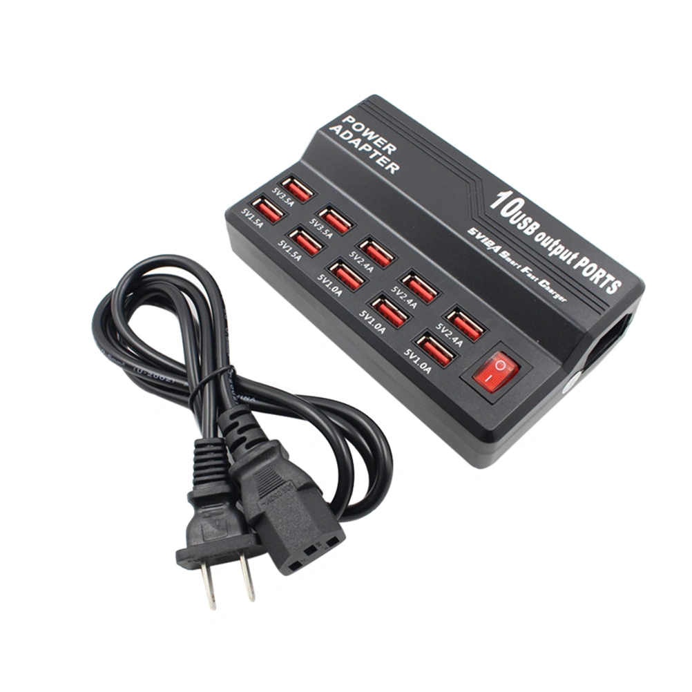 Quick Charger 10 USB Ports Hub Fast Charging Station Wall Travel Desktop Charger Power Adapter (US Plug)