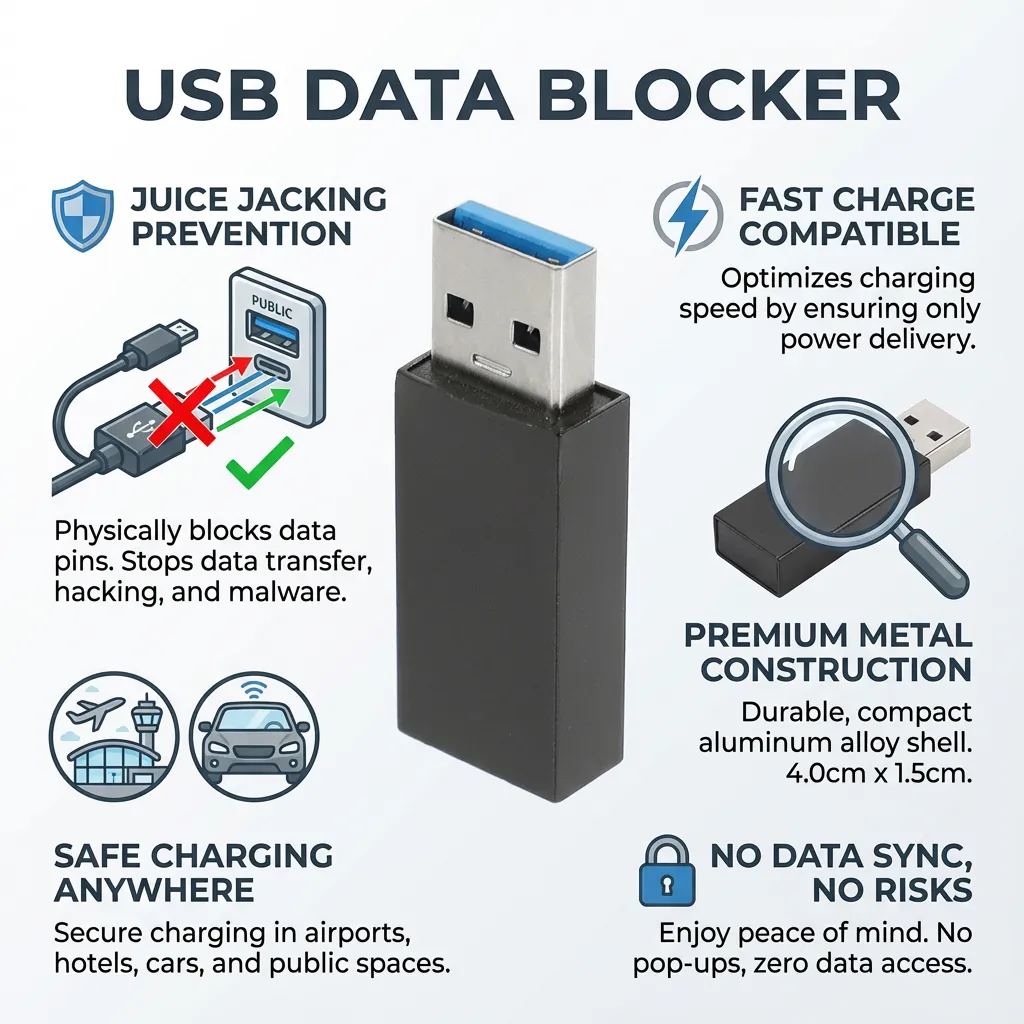 USB Data Blocker USB 3.0 Charge-only Adapter Juice Jacking Prevention Adapter