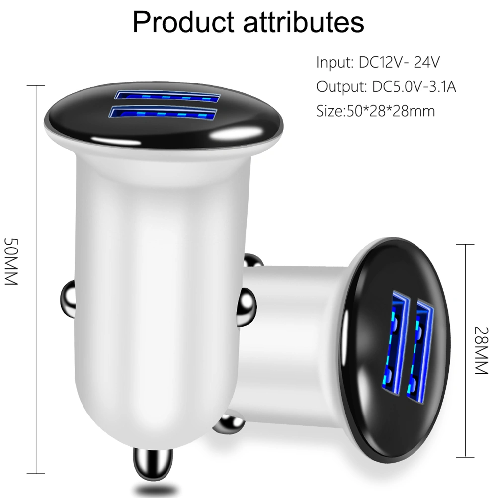 Mini Car Charger Dual USB Ports Fast Charging 3A Car Charger Adapter for iPhone X 8 8 Plus 7 6s Air Mini Galaxy S9 S8 Note 8 S7 (Black)