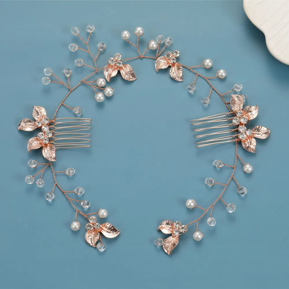 Rhinestones Hair Comb Flower Double Comb Hair Piece Wedding Bridal Headpiece