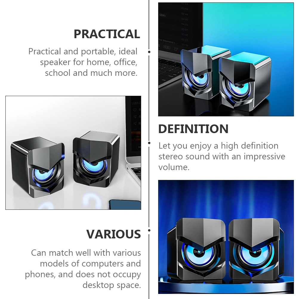 2pcs Desktop Laptop Wired Speakers Computer Speakers Compact Multimedia Audios