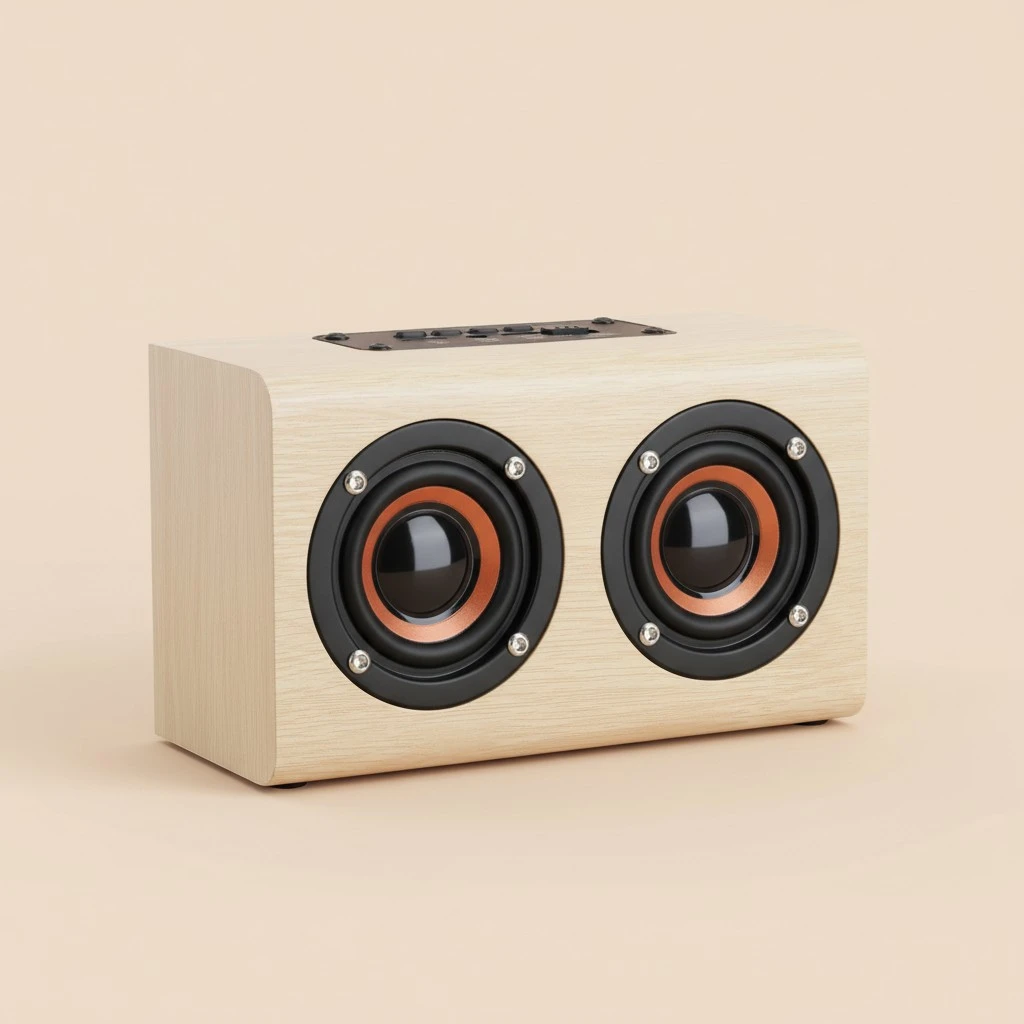 Vintage Wooden Dual Loudspeakers WirelessHIFI Speaker with 3D Surround (Yellow)