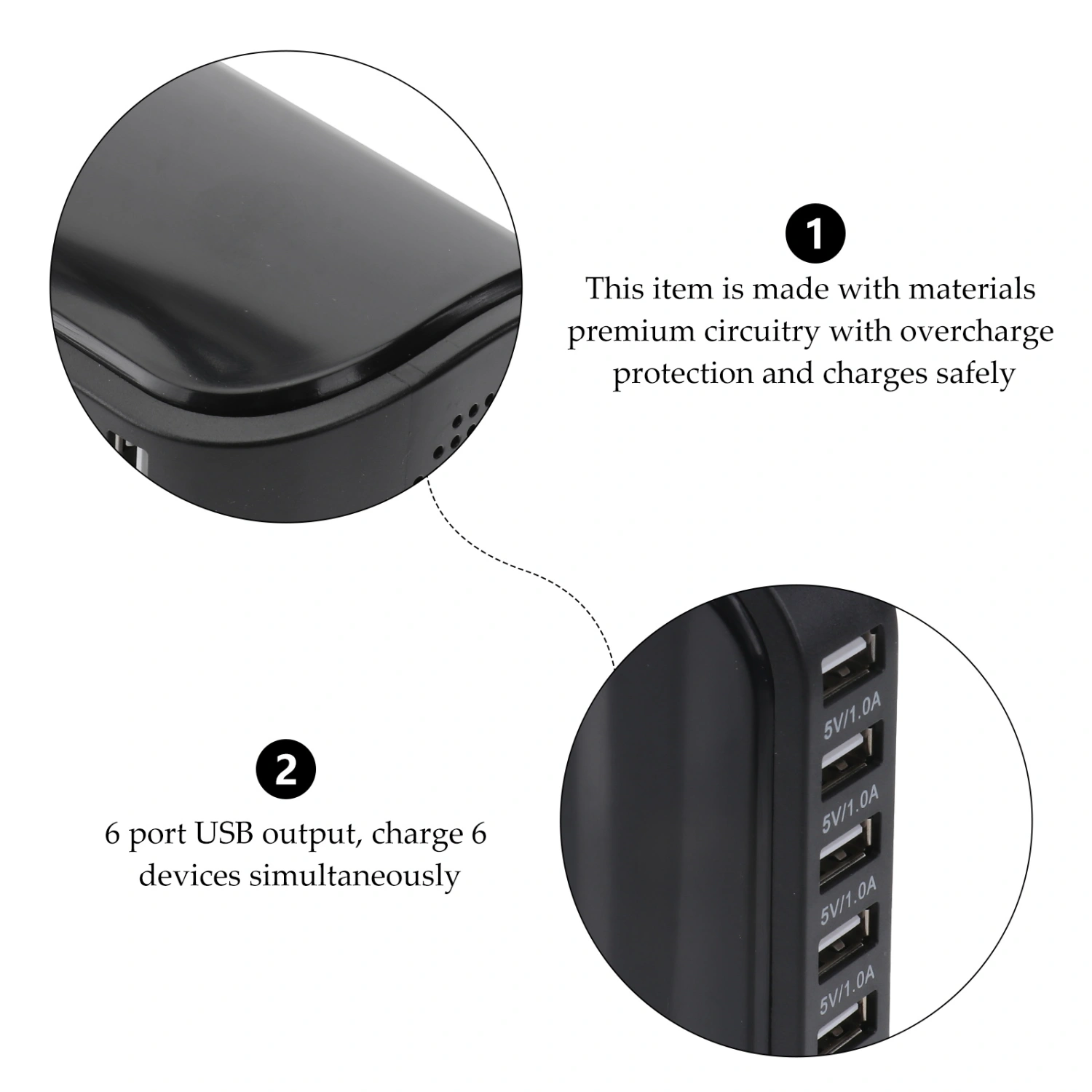 30W Multi 6 Port USB Charger 6A Rapid Charging Station Desktop Travel Hub (Original US Plug)