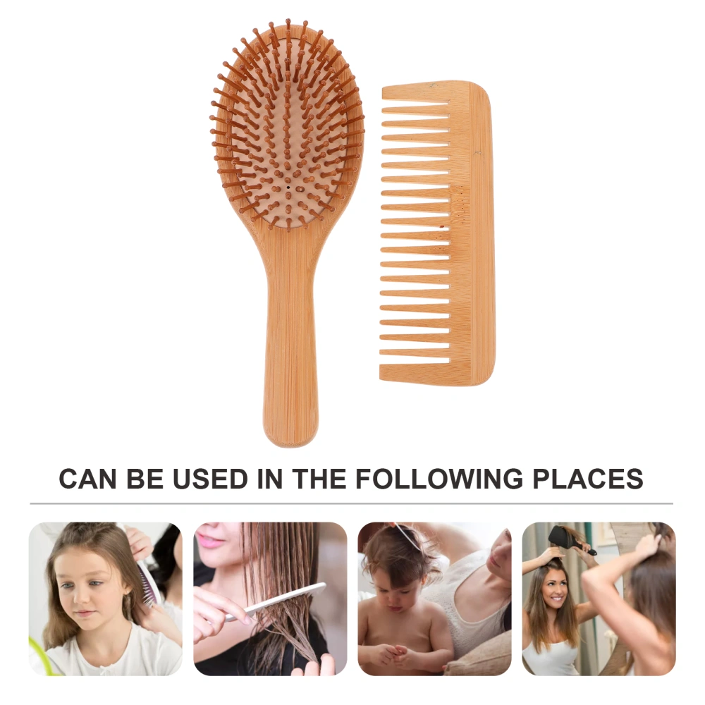 2Pcs Detangling Paddle Brush and Wide Tooth Hair Brush Set Hairdressing Comb