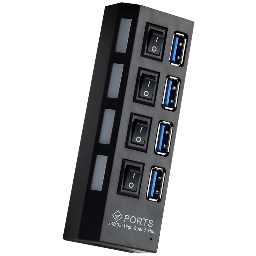 1Pc USB3.0 Independent Switch HUB High One Tow Four HUB USB3.0 Extended HUB 4 Port Line Divider(Black)
