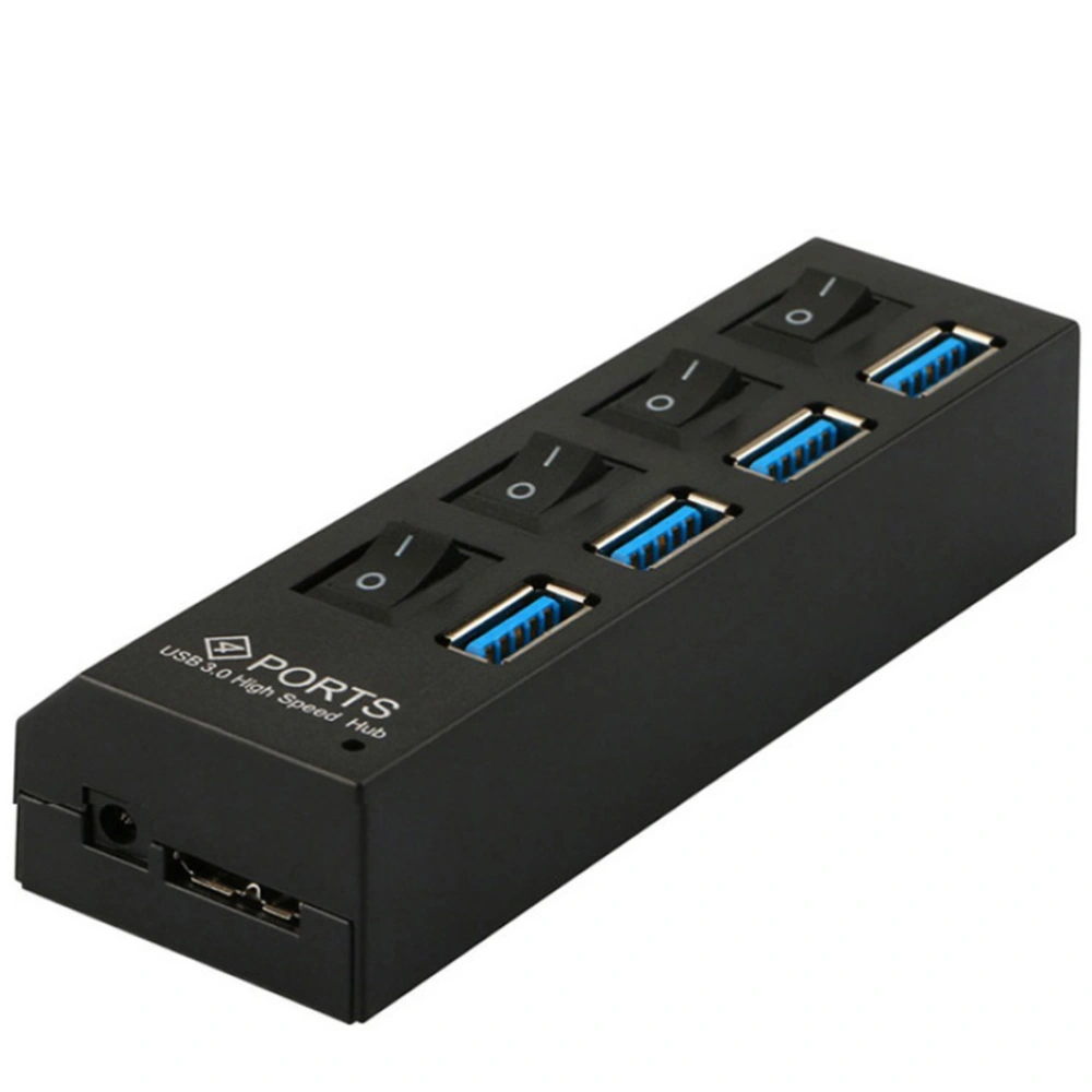 1Pc USB3.0 Independent Switch HUB High One Tow Four HUB USB3.0 Extended HUB 4 Port Line Divider(Black)