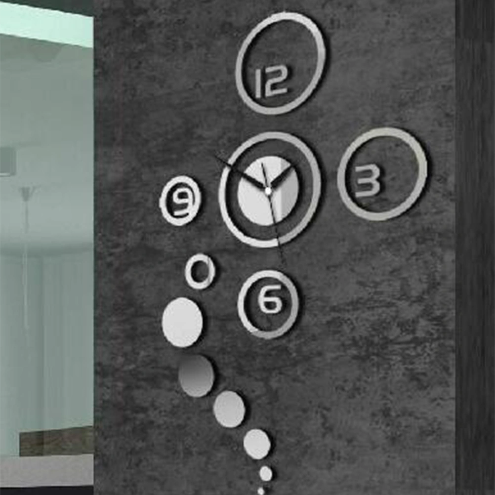 3D Clock Removable DIY Acrylic Mirror Wall Decal Wall Sticker Decoration for Bedroom Living Room Home Decor (Silver)