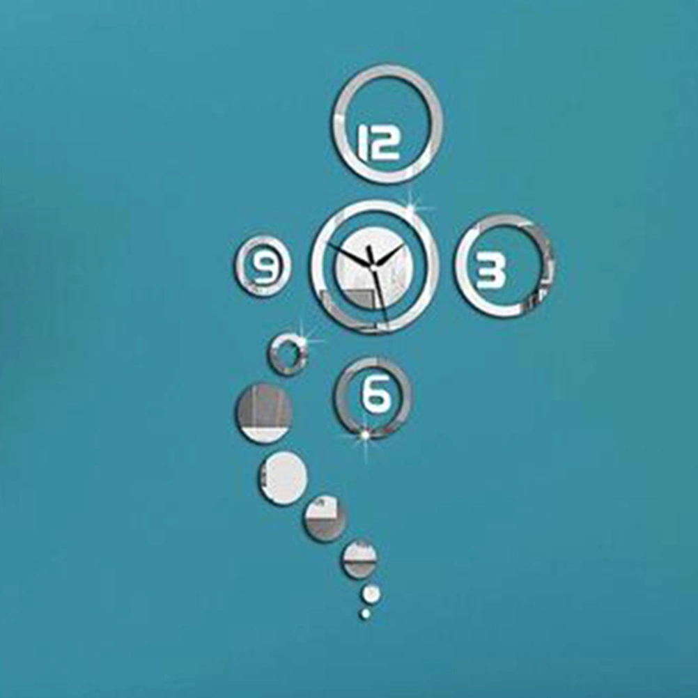 3D Clock Removable DIY Acrylic Mirror Wall Decal Wall Sticker Decoration for Bedroom Living Room Home Decor (Silver)