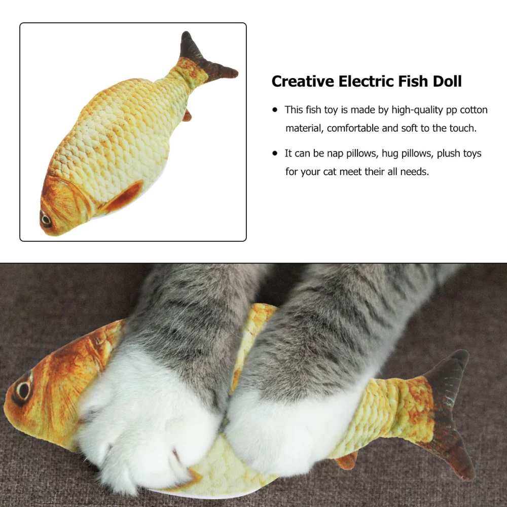 1pc Creative Electric Fish Doll Artificial Fish Toy Plush Toy Adorable Playing Doll for Cat (Electric Style Crucian)