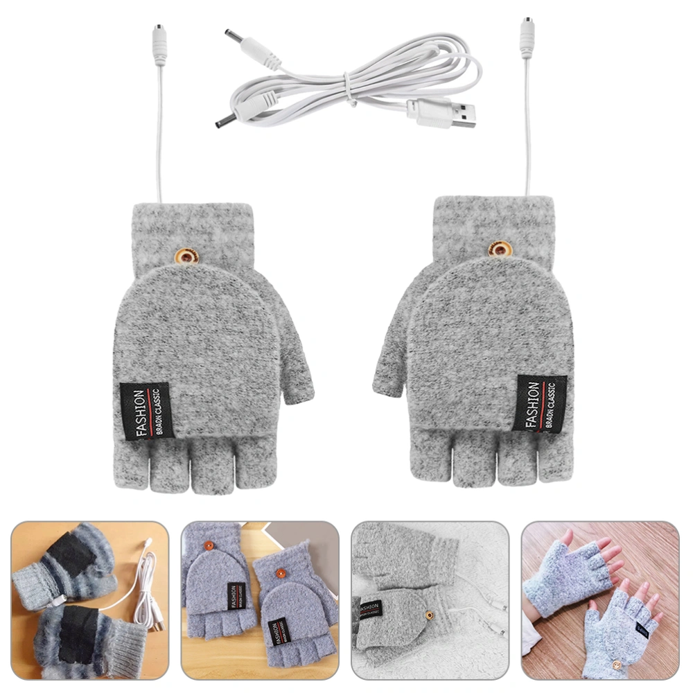 1Pair of USB Heated Gloves Knitting Winter Thermal Heated Half Finger Gloves