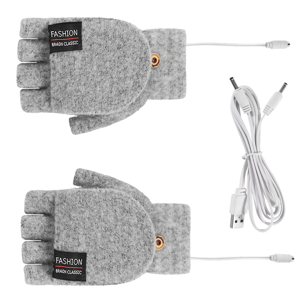 1Pair of USB Heated Gloves Knitting Winter Thermal Heated Half Finger Gloves