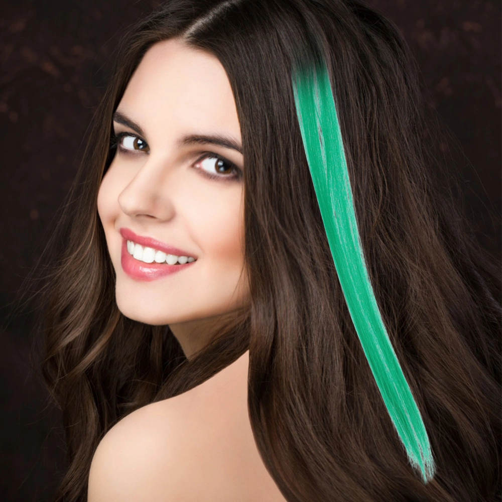 10pcs Straight Clip in Hair Extensions Green Straight Hairpieces Hair Accessories